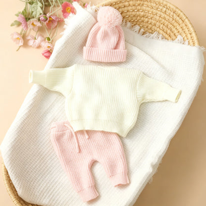 Ylsteed 3 Pcs Set Knitting Newborn Boy Photography Clothes "Just Arrived" Embroidery Khaki Baby Outfits Sweater Baby Shower Gift