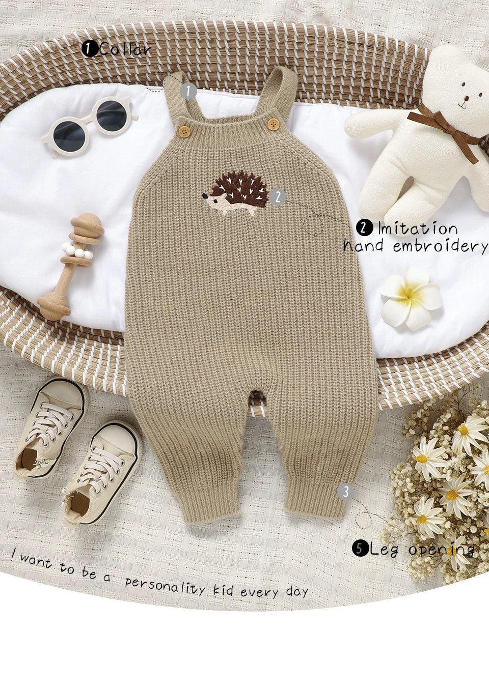 Baby Girls Boys Rompers Cute Hedgehog Knitted Newborn Sleeveless Sunsuits Jumpsuits 0-18m Infant Unisex Overalls Toddler Costume