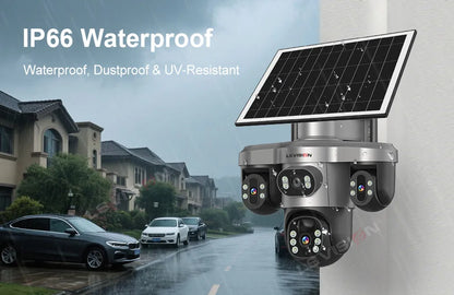LS VISION Wireless WiFi Solar Camera Three Lens Three Screen 4G Sim Card Solar Cam Human Detection Outdoor Solar Surveillance