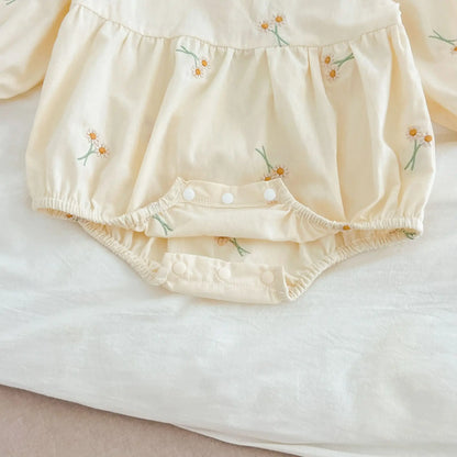 Spring 0-24M Baby Girl Clothing Toddler Baby Girl Romper Embroidery Flower Dots Cotton Romper White Infant Baby Girls Jumpsuit