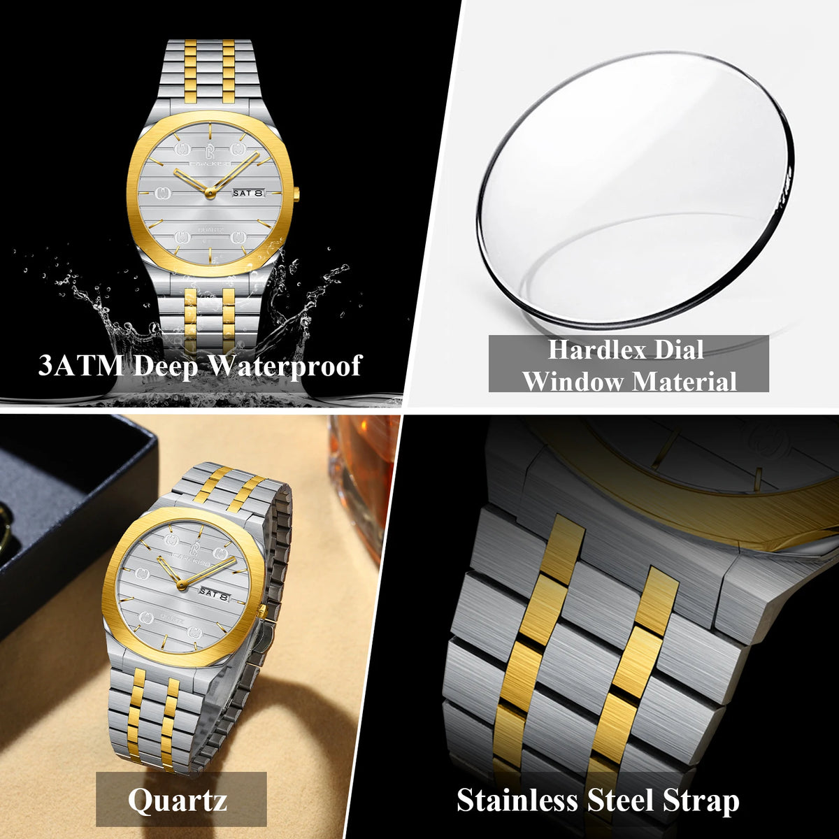 CAREKISO Luxury Fashion Men Clock Waterproof Week Date Casual Man Wristwatch Stainless Steel Quartz Business Men's Watches Reloj