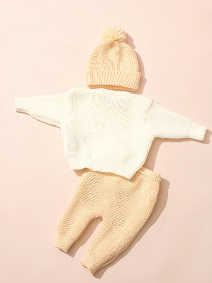 Ylsteed 3 Pcs Set Knitting Newborn Boy Photography Clothes "Just Arrived" Embroidery Khaki Baby Outfits Sweater Baby Shower Gift