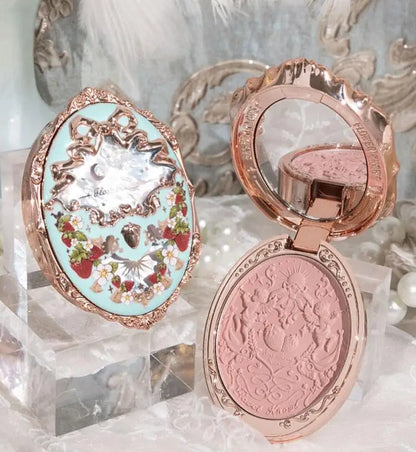 Flower Knows Strawberry Rococo Embossed Blush Fine Powder Makeup Smooth Long Lasting Blusher Waterproof Blush Maquiagem