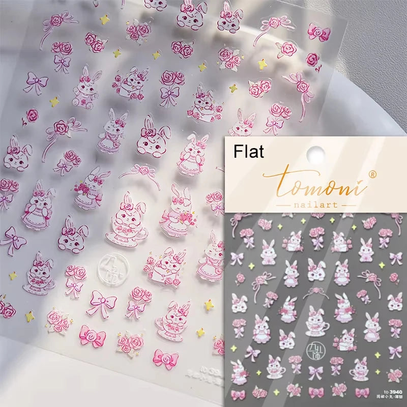 Pink Translucent Peach Jelly Texture 5D Soft Embossed Reliefs Self Adhesive Nail Art Stickers Cute Fruits 3D Manicure Decals