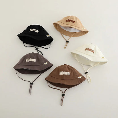 New Embroidered Letter Baby Bucket Hats Spring Sunhat Fishing Hat Sunshade Visor Boy Girl Outdoor Fashion Beach Cap For 6-24M