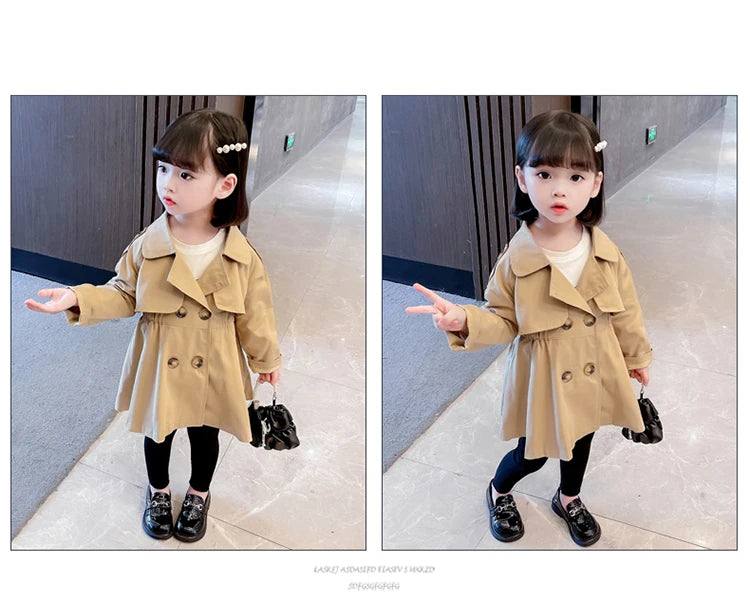 England Style Spring Autumn Cotton Girl Toddler Trench kids Windbreaker Fashion Little Girl Double Breasted Jacket Outfits