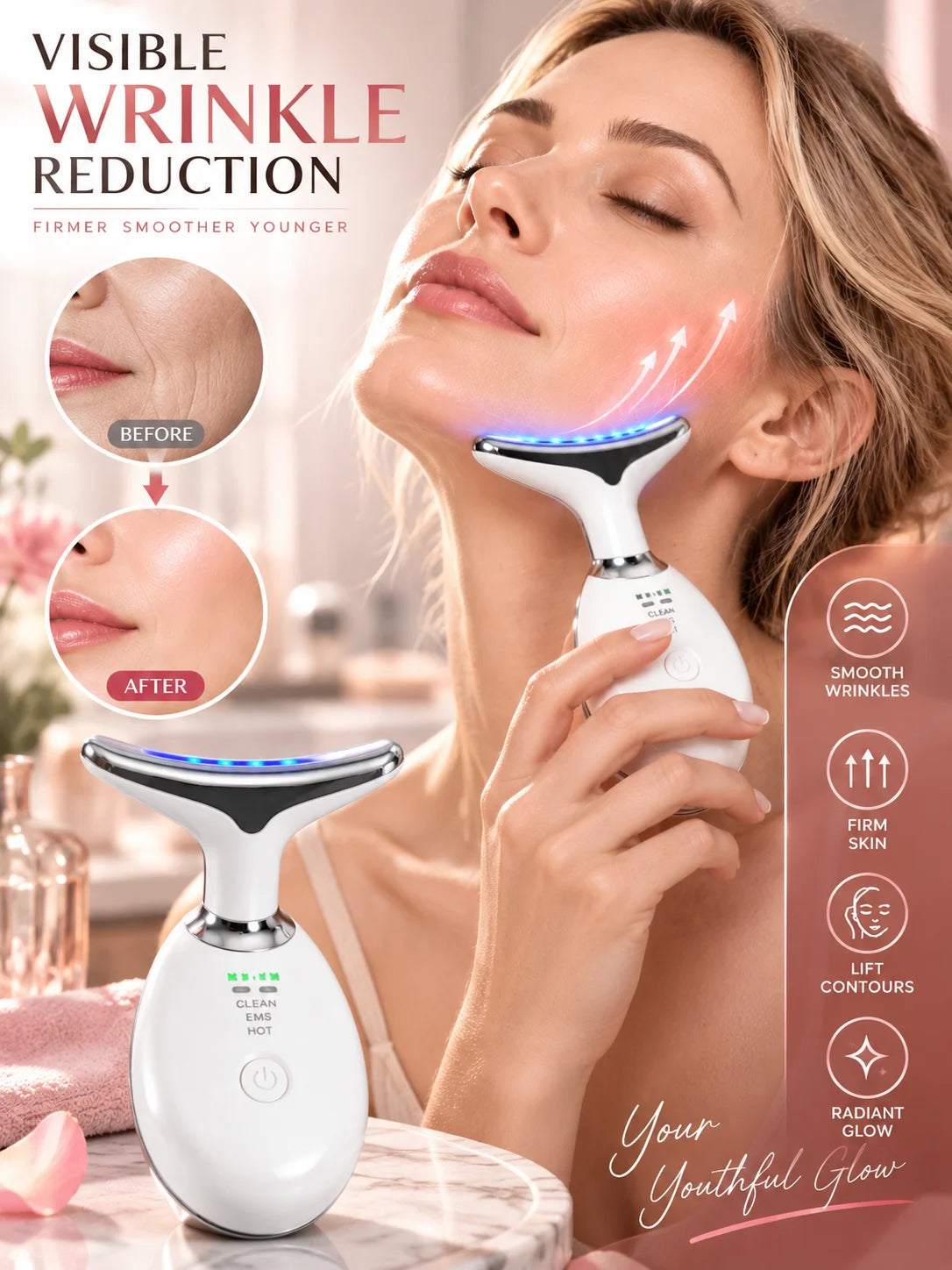 7-Color LED Neck Beauty Device Electric Face Neck Massager EMS Microcurrent Lift Skin Care Beauty Instrument for Women Home Use