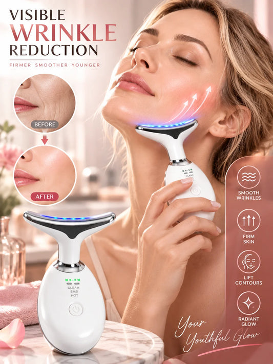 7-Color LED Neck Beauty Device Electric Face Neck Massager EMS Microcurrent Lift Skin Care Beauty Instrument for Women Home Use