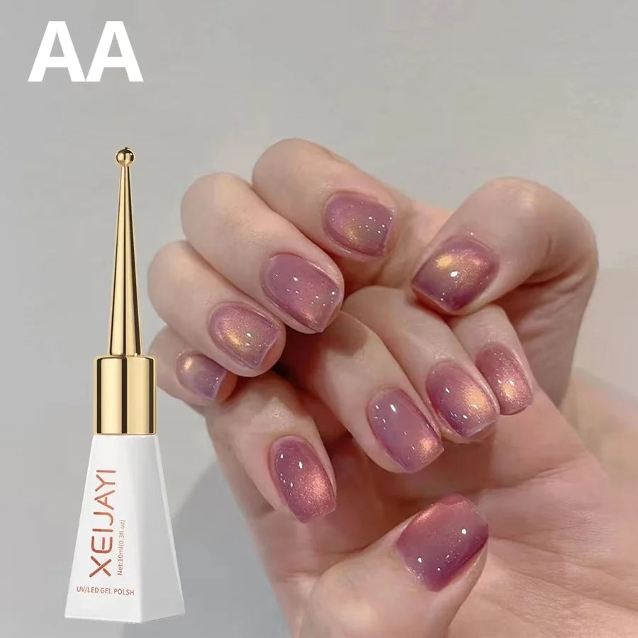 XEIJAYI Sparkling Glass Bead Cat Eye Gel Nail Polish Reflective Magnetic Gel Nude Color uv Permanent Seedling Varnish Nail Art