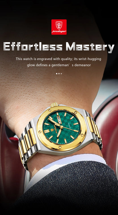 POEDAGAR High Quality Men Clock Date Week Waterproof Fashion Watch For Man Stainless Steel Luxury Men's Quartz Watches Reloj+Box