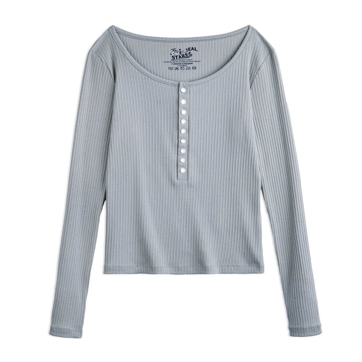 Maden Women’s Slim Fit Henley Shirt Ribbed Knit Long Sleeve T-shirt O-Neck Layering Top Solid Color Autumn Winter Inner Wear