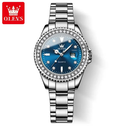 OLEVS 9945 Luxury Diamond Stainless Steel Quartz Watch for Women Elegant Ladies Waterproof Sport Women's Wristwatch Reloj Mujer