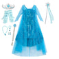 Girl Stunning Princess Maxi Dress All Body Sequin Covered Blue Train Sparkly Tulle Costume Snow Queen Party Elsa Cosplay Outfit