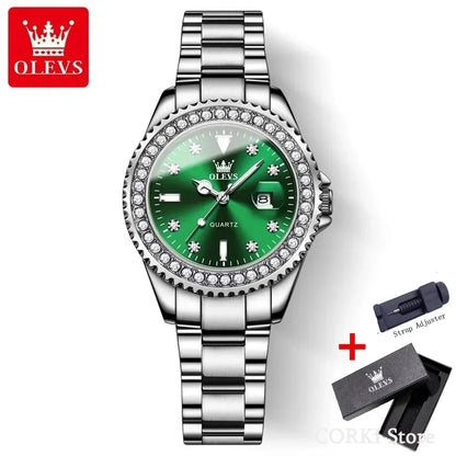 OLEVS 9945 Luxury Diamond Stainless Steel Quartz Watch for Women Elegant Ladies Waterproof Sport Women's Wristwatch Reloj Mujer