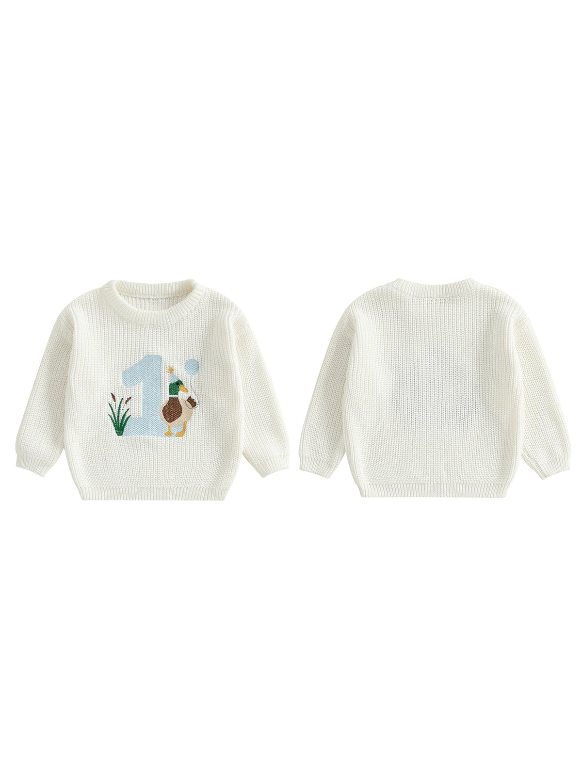 Baby Boy Birthday Sweater Casual Duck Letter Embroidery Infant Pullover Knitwear for Toddler Warm Clothes