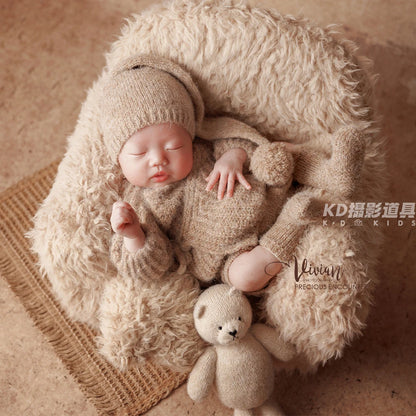 0-1 Month Newborn Photography Scenes Props Knitted Baby Costume Set Teddy Bear Doll Coffee Maker Props Studio Photo Accessories