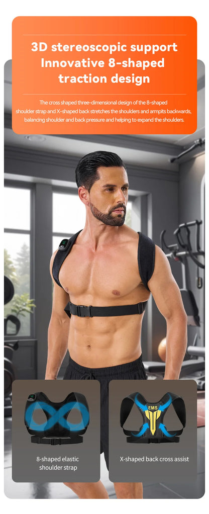 Electric Muscle Stimulator EMS Back Shoulder Vibration Stress Relief Massager Smart Muscle Toner Correct Body Posture USB Charge