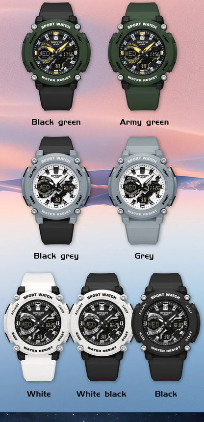 SANDA Outdoor Men's Electronic Wristwatch Large Dial Multifunctional Waterproof Luminous Alarm Military Sports Watch