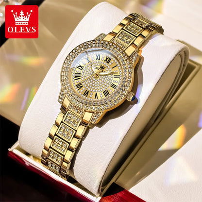 OLEVS 9943 Luxury Diamond Watch for Women Starry Sky Dial Elegant Stainless Steel Waterproof Luminous Quartz Wristwatch Ladies