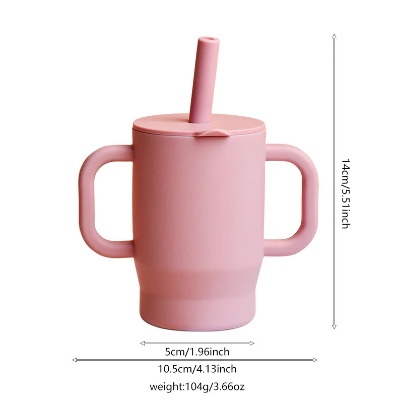 180ml Food-Grade Silicone Baby Learning Drinking Cup with Straw and Double Handles, Baby Training Drinking Cup