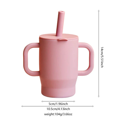 180ml Food-Grade Silicone Baby Learning Drinking Cup with Straw and Double Handles, Baby Training Drinking Cup