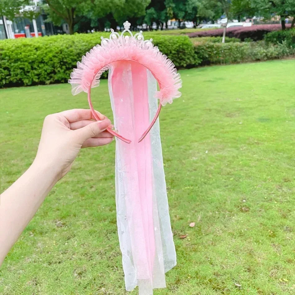 Girls Pink Blue Purple Flower Weaving Braid Headband Kids Princess Dress Up Hair Accessories Aurora Elsa Sofia Rapunzel Wig
