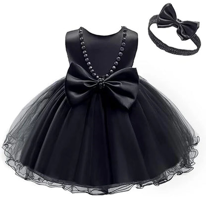 Infant Baby Tulle Backless Pageant Wedding Party Flower Girls Big Bow Dress With Headwear For Toddler Baptism Birthday Prom Gown