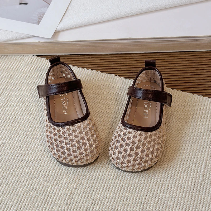 Spring Girl's Casual Shoes Mesh Hook-loop Chic Daily Kid's Flat Shoe Solid Colors Anti-slip Breathable Light Comfy Children Shoe