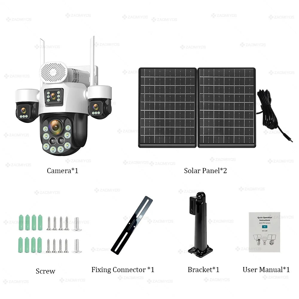 20MP AOV Solar Outdoor Surveillance Camera 4G SIM 7/24 Hours Recording 60X Optical Zoom Auto Track 31200mah Security PTZ Cameras
