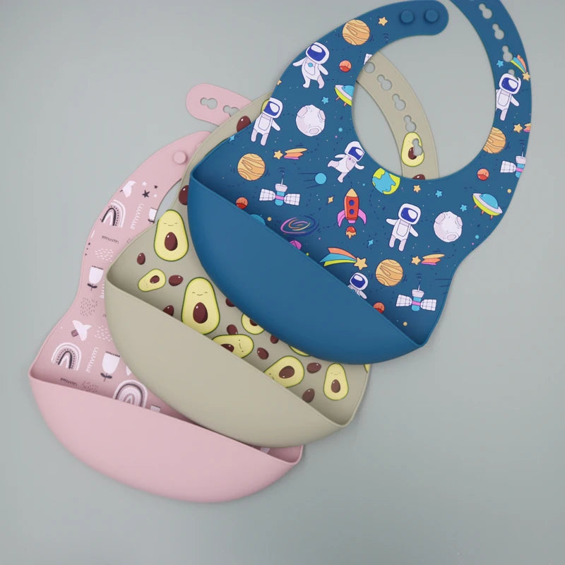 Customize Cartoon Animal Silicone Baby Bib with Name & Pattern Food-Grade Solid Feeding Bib DZ31