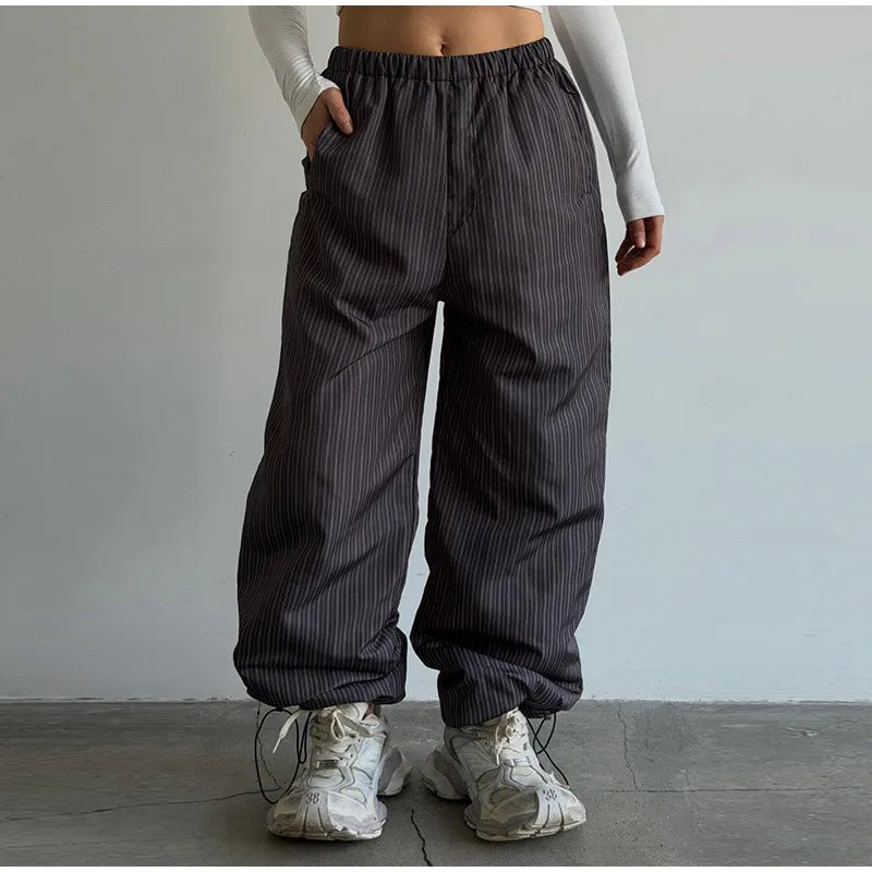 Street Striped Women's Cotton Coat Trouser Suits Hooded Zippers  Autumn Winter Thicken Lady Set 2026 Chic Female Outfits