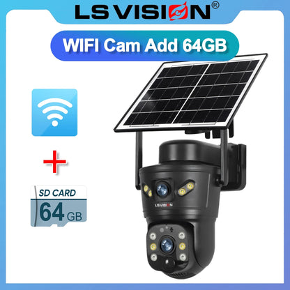 LS VISION Dual-Screen 4G/Wifi Outdoor Solar Camera Security 4K PIR Human Tracking CCTV Surveillance Camera V380 Pro Waterproof