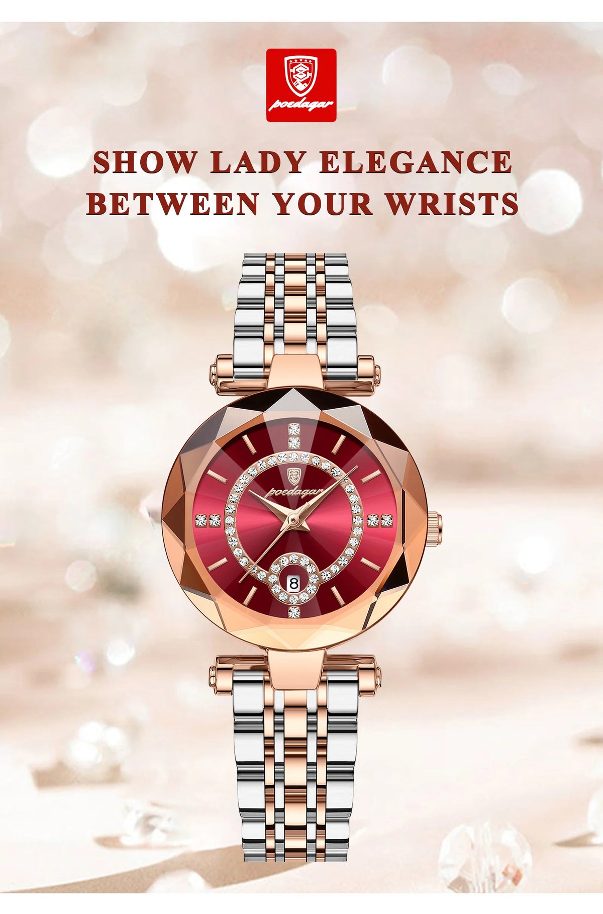 POEDAGAR Luxury Watch For Woman High Quality Diamond Ladies Quartz Watch Waterproof Date Stainless Steel Women Watches reloj+box