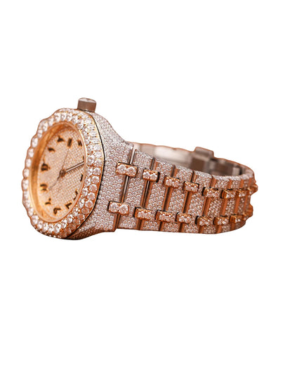 White Gold Round Shape Diamond Watch Arabic Dial for Partywear Men's Quartz Watch Available at Affordable Price