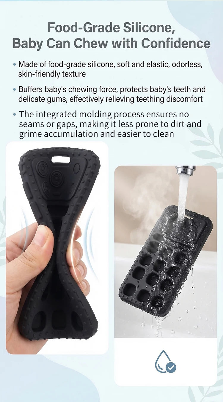 Baby Dinosaur Phone Teething Toy Food Grade Silicone Chew Molar Stick BPA Free Boilable Cute Toddler Teether Soothing Gum Relief