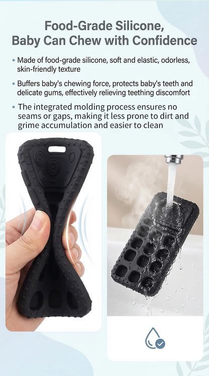 Baby Dinosaur Phone Teething Toy Food Grade Silicone Chew Molar Stick BPA Free Boilable Cute Toddler Teether Soothing Gum Relief