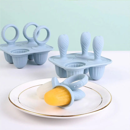 Baby Fruit and Vegetable Mold Silicone Hand Ring Popsicle Mold Baby Teething Teether Ice Cream Mold Baby Food Storage Container