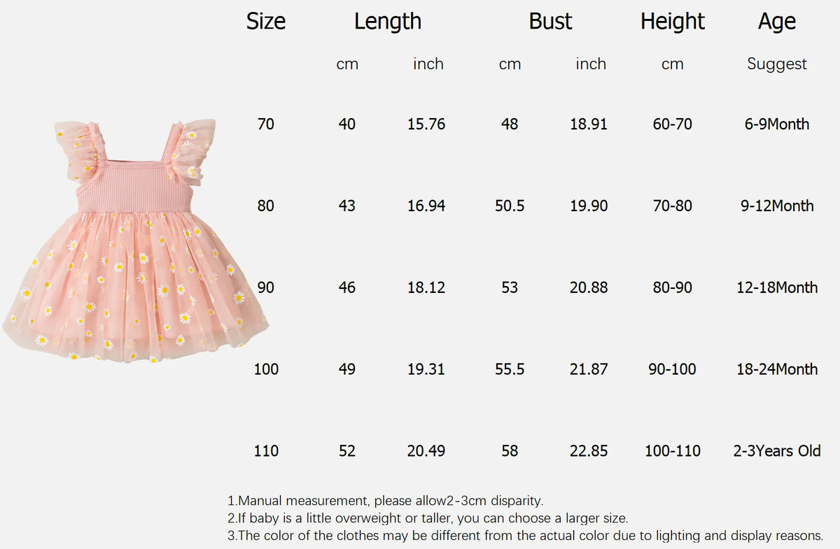 Baby Girl Dress Fashion Daisy Print Mesh Princess Dress Soft Comfortable Baby Outing Dress Girl Pink Birthday Gift