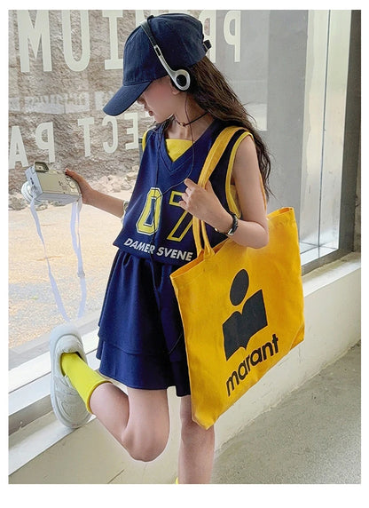 Girls Clothes Set Kids Two Pieces Suits Child Sporty Style Tee+Shorts Sets Tween Girls Clothes Set With Number Design Size 4-14Y