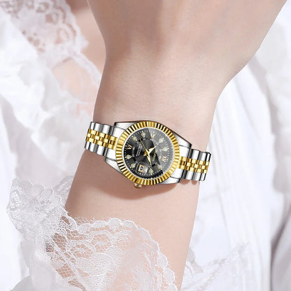 2PCS Fashion Couple's Watches Set Luxury Rhinestone Roma Dial Women Quartz Watch Men Calendar Business Wristwatches（Without Box）