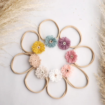 1.6in Woolen Flowers Baby Girls Nylon Headbands Kid Handmade Elastic Hairbands Children Hair Accessories Vintage Toddler Winter