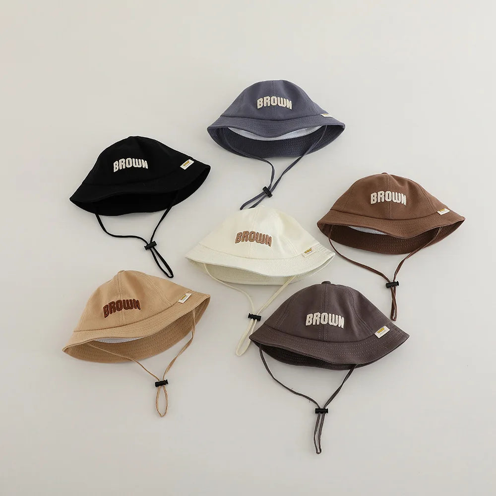 New Embroidered Letter Baby Bucket Hats Spring Sunhat Fishing Hat Sunshade Visor Boy Girl Outdoor Fashion Beach Cap For 6-24M
