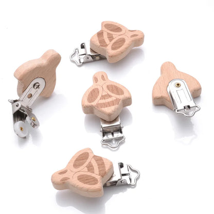 1Pcs Printing Animal Dummy Clip Beech Wood Nipple Clip For Teether Chewing Toys Accessory DIY Anti-Drop Baby Pacifier Chain
