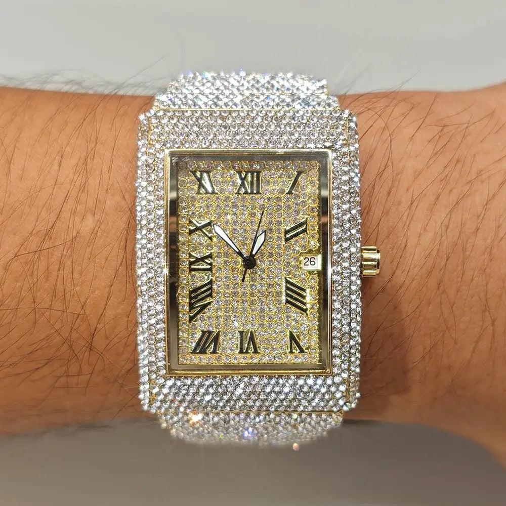2025 Hot Luxury Brand Quartz Diamond Watch For Men Fashion Hip Hop Full Diamond Bling Jewelry Wristwatches Man Dropshipping ﻿