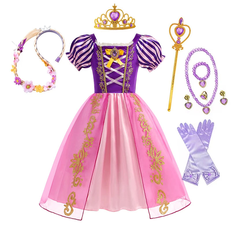 Girls Rapunzel Costume Children Cosplay Tangled Princess Dress Kids Halloween Carnival Birthday Pageant Party Clothes