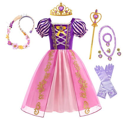 Girls Rapunzel Costume Children Cosplay Tangled Princess Dress Kids Halloween Carnival Birthday Pageant Party Clothes