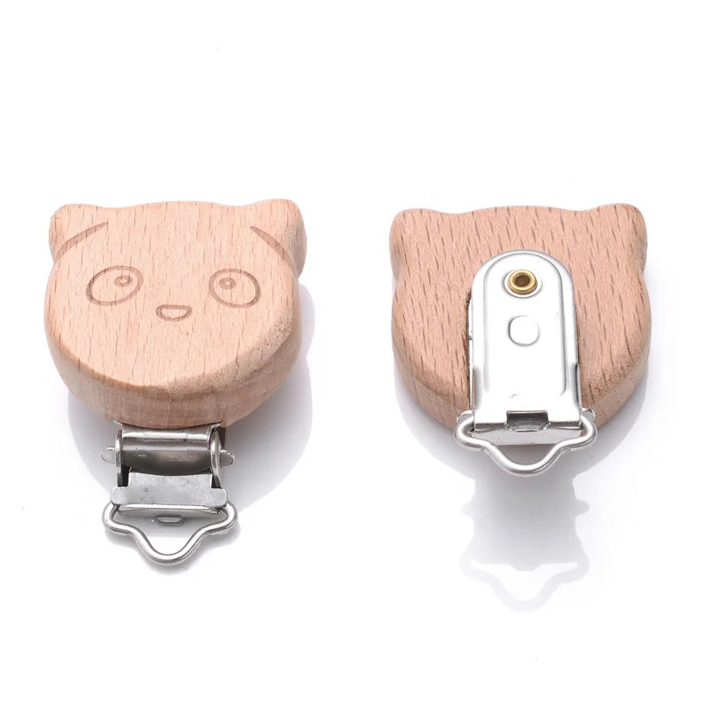 1Pcs Printing Animal Dummy Clip Beech Wood Nipple Clip For Teether Chewing Toys Accessory DIY Anti-Drop Baby Pacifier Chain
