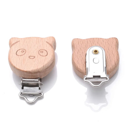 1Pcs Printing Animal Dummy Clip Beech Wood Nipple Clip For Teether Chewing Toys Accessory DIY Anti-Drop Baby Pacifier Chain
