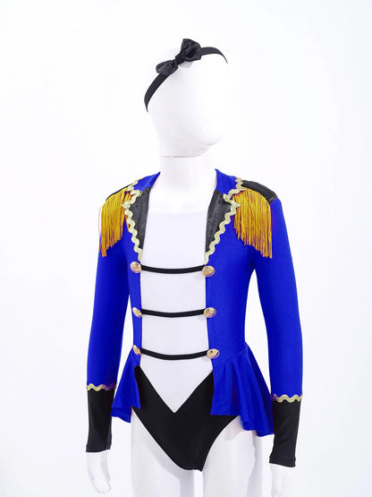 Childrens Showman Bodysuit Tassel Leotard Circus Ringmaster Cosplay Costumes Kids Girls Carnival Party Performance Jumpsuit