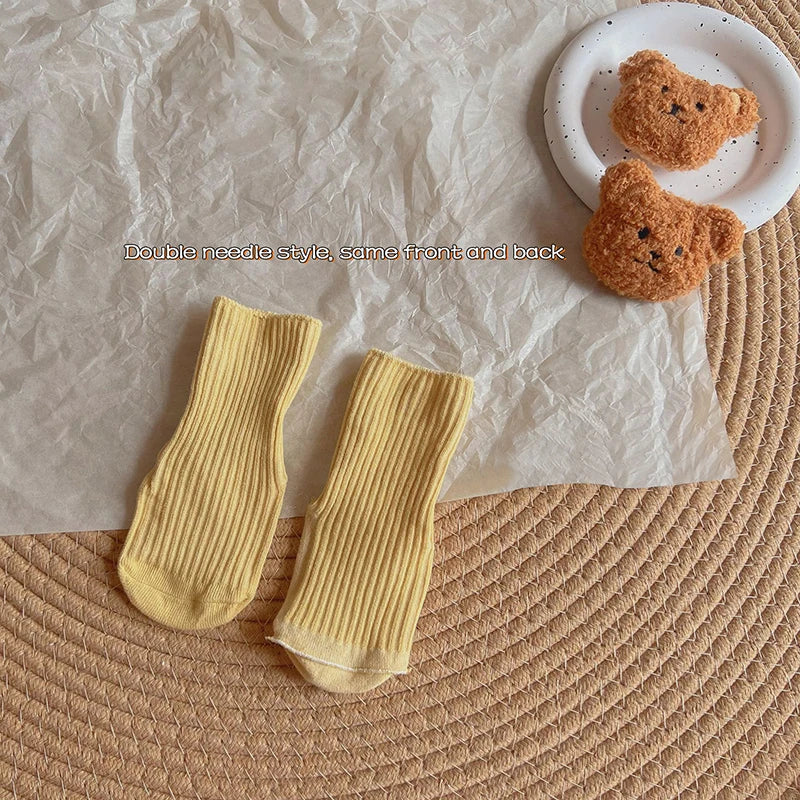 Korean Cartoon Bear Baby Sock Cute Middle Tube Boys Girls Sock Soft Infant Toddler Sokken Solid Color Newborn Sox